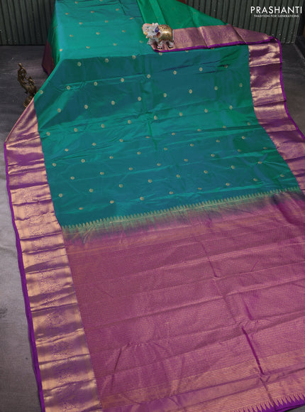 Peacock Green & Purple Bangalori Silk - Buttas