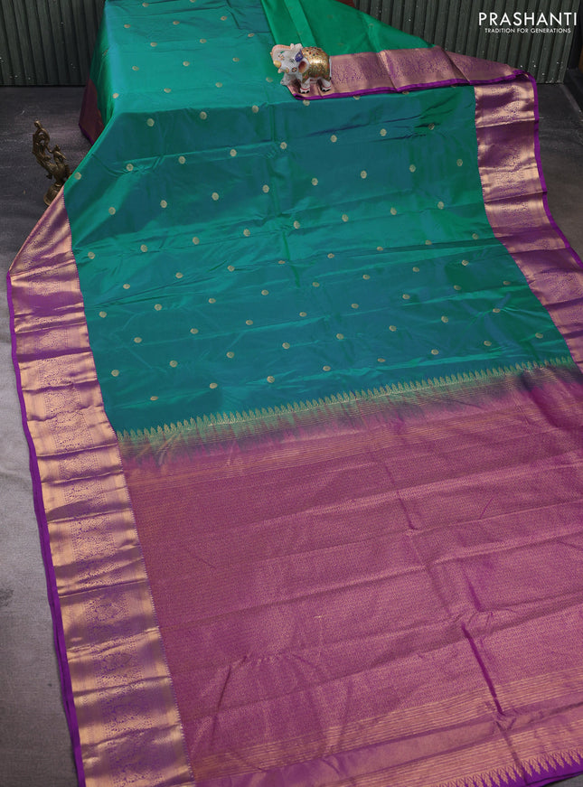 Peacock Green & Purple Bangalori Silk - Buttas