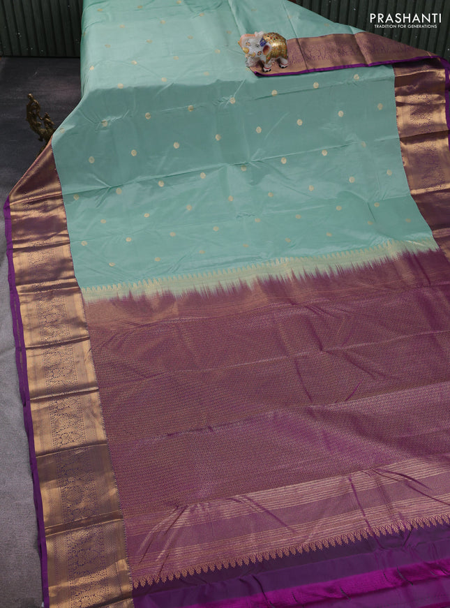 Pastel Green & Purple Bangalori Silk - Buttas