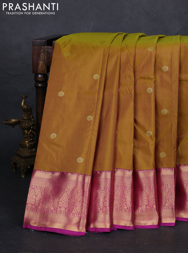 Mehendi Green & Magenta Pink Bangalori Silk - Buttas