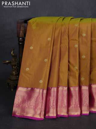 Mehendi Green & Magenta Pink Bangalori Silk - Buttas