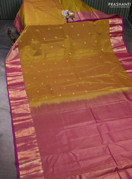 Mehendi Green & Magenta Pink Bangalori Silk - Buttas
