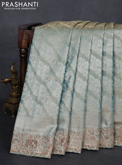 Teal Blue Pure Kanchipuram Silk - Embroidery