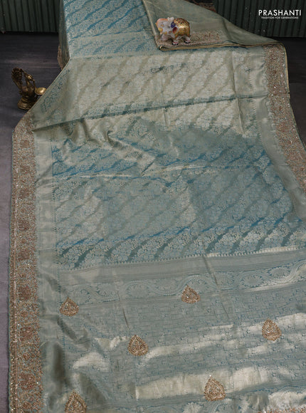 Teal Blue Pure Kanchipuram Silk - Embroidery