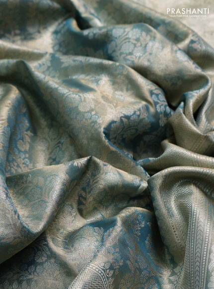 Teal Blue Pure Kanchipuram Silk - Embroidery