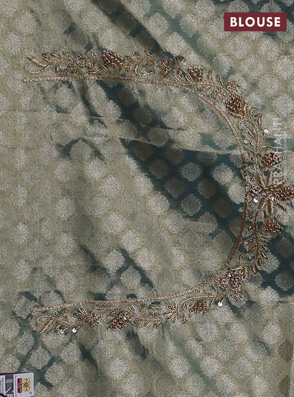 Teal Blue Pure Kanchipuram Silk - Embroidery