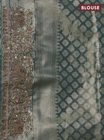 Teal Blue Pure Kanchipuram Silk - Embroidery
