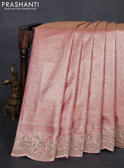 Peach Pink Pure Kanchipuram Silk - Embroidery