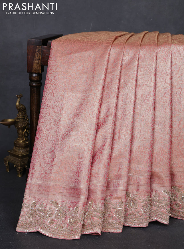 Peach Pink Kanchipuram Silk - Embroidery