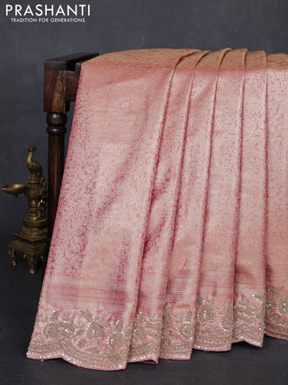 Peach Pink Pure Kanchipuram Silk - Embroidery