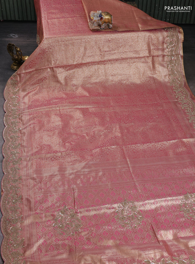 Peach Pink Kanchipuram Silk - Embroidery