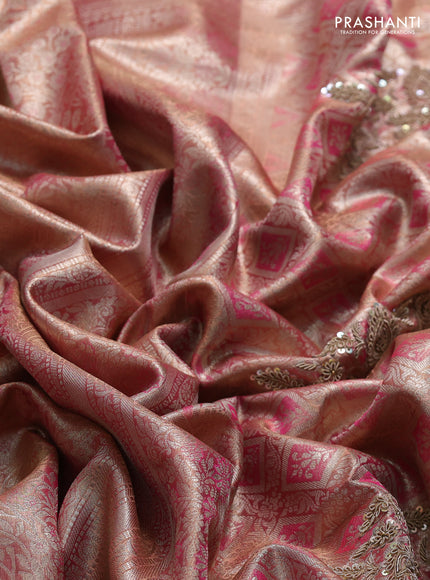 Peach Pink Pure Kanchipuram Silk - Embroidery