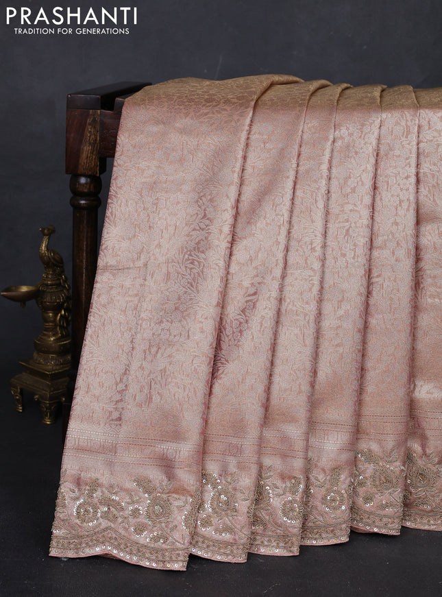 Pastel Peach Kanchipuram Silk - Embroidery