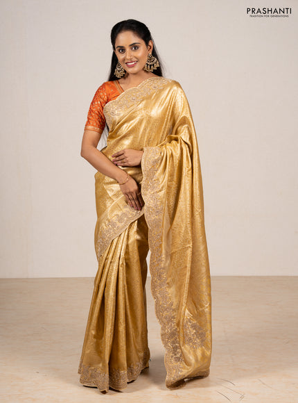 Pale Yellow Pure Kanchipuram Silk - Embroidery