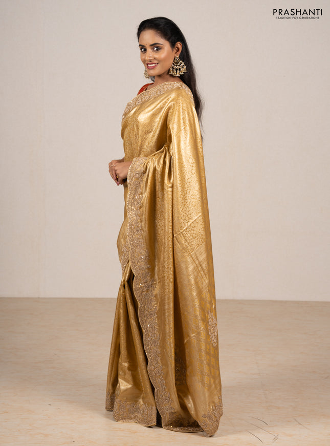 Pale Yellow Kanchipuram Silk - Embroidery