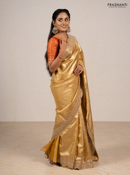 Pale Yellow Pure Kanchipuram Silk - Embroidery