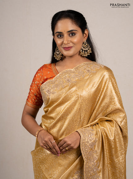 Pale Yellow Pure Kanchipuram Silk - Embroidery