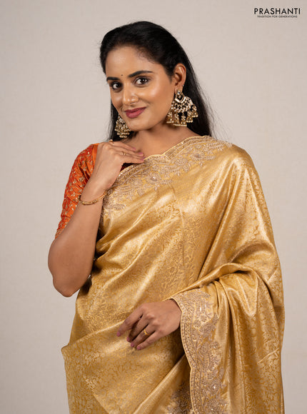 Pale Yellow Pure Kanchipuram Silk - Embroidery