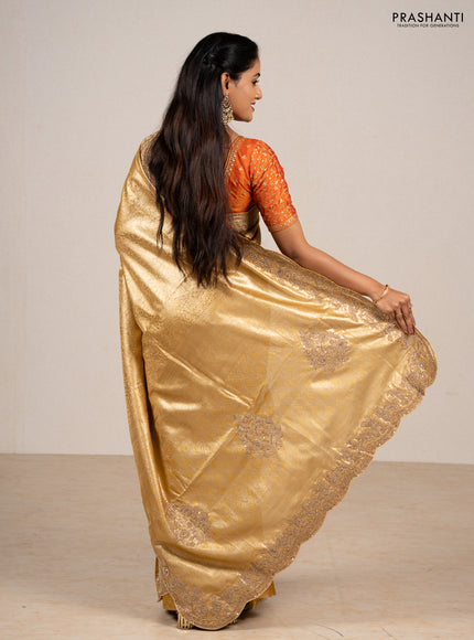 Pale Yellow Pure Kanchipuram Silk - Embroidery