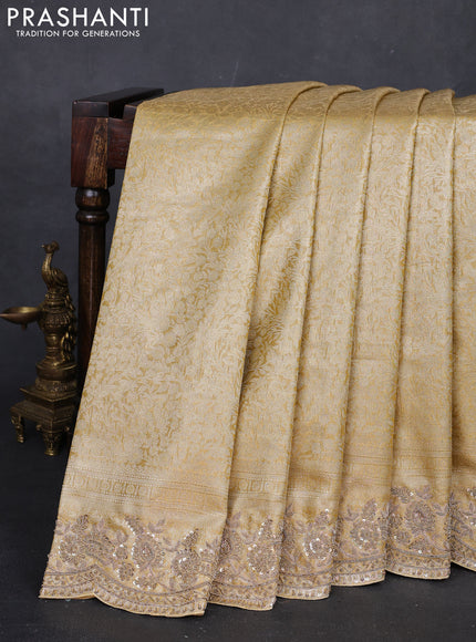 Pale Yellow Pure Kanchipuram Silk - Embroidery