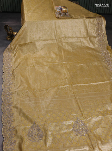 Pale Yellow Pure Kanchipuram Silk - Embroidery