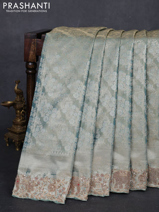 Teal Blue Pure Kanchipuram Silk - Embroidery