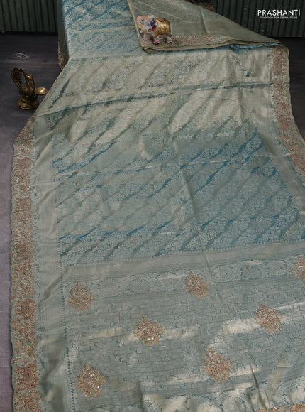 Teal Blue Pure Kanchipuram Silk - Embroidery