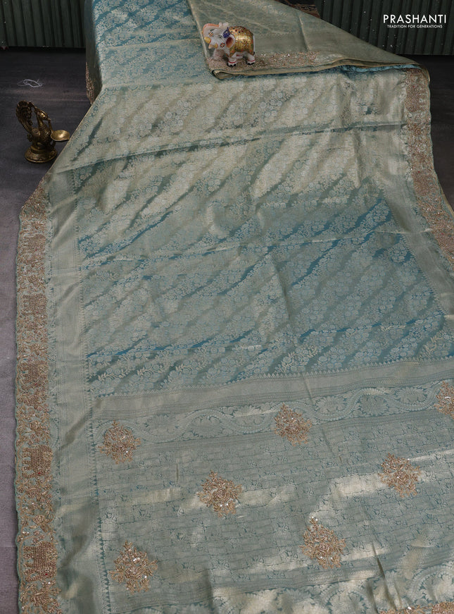 Teal Blue Kanchipuram Silk - Embroidery