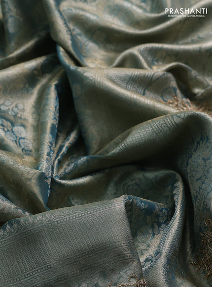 Teal Blue Pure Kanchipuram Silk - Embroidery