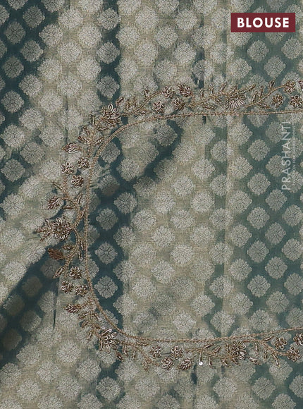 Teal Blue Pure Kanchipuram Silk - Embroidery