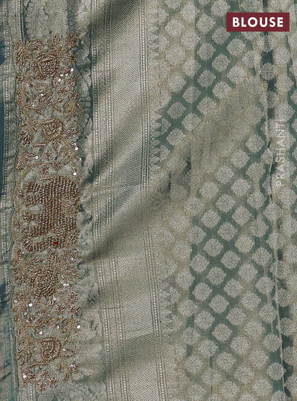 Teal Blue Pure Kanchipuram Silk - Embroidery