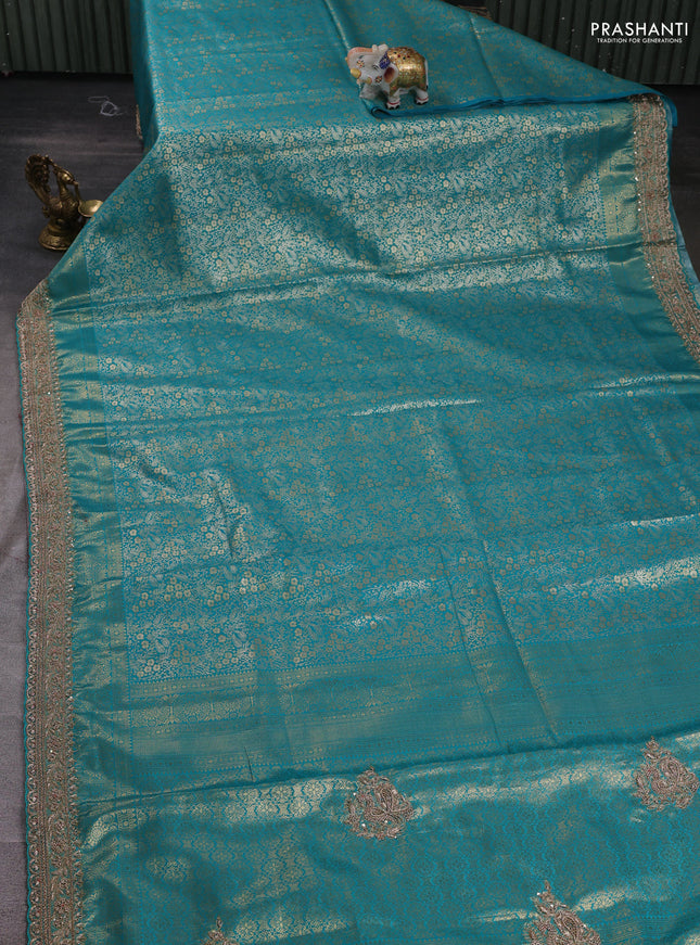 Teal Green Kanchipuram Silk - Embroidery