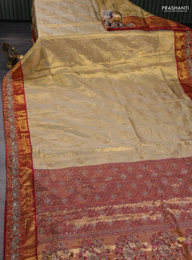 Red Kanchipuram Silk - Embroidery