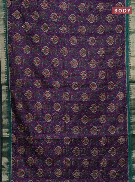 Purple & Green Semi Tussar Saree - Kantha Work