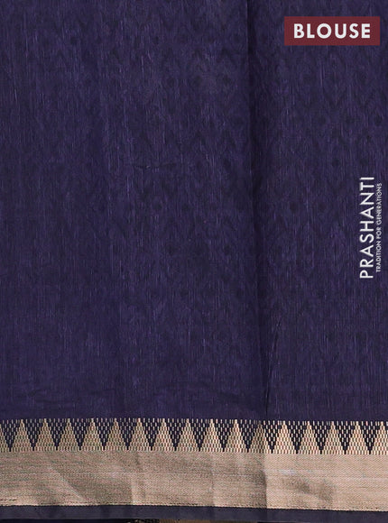 Magenta Pink & Navy Blue Semi Tussar Saree - Kantha Work