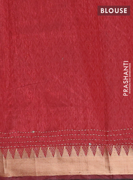 Bottle Green & Red Semi Tussar Saree - Kantha Work