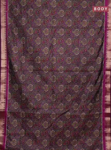 Grey & Magenta Pink Semi Tussar Saree - Kantha Work