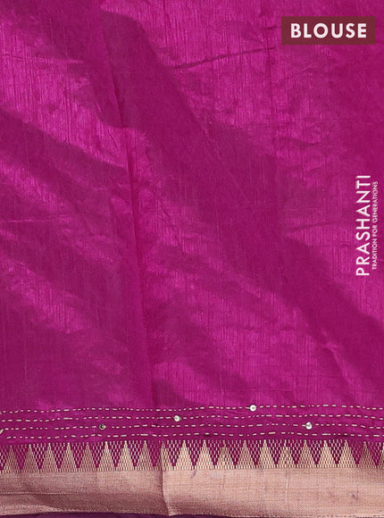 Grey & Magenta Pink Semi Tussar Saree - Kantha Work