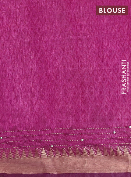 Navy Blue & Magenta Pink Semi Tussar Saree - Kantha Work