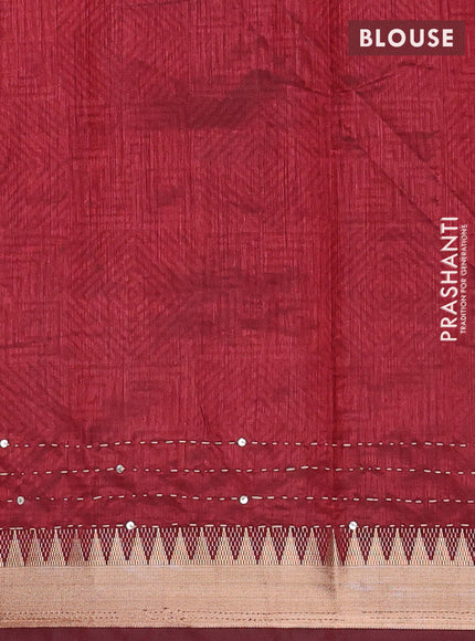 Peacock Blue & Maroon Semi Tussar Saree - Kantha Work