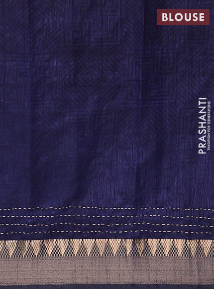 Magenta Pink & Navy Blue Semi Tussar Saree - Kantha Work