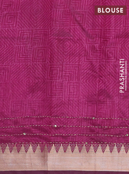 Navy Blue & Magenta Pink Semi Tussar Saree - Kantha Work