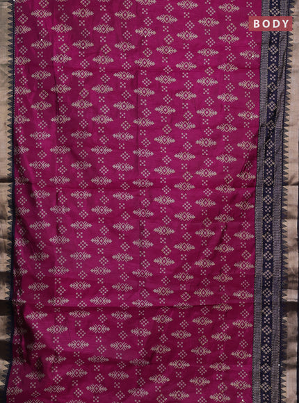 Magenta Pink & Navy Blue Semi Tussar Saree - Kantha Work