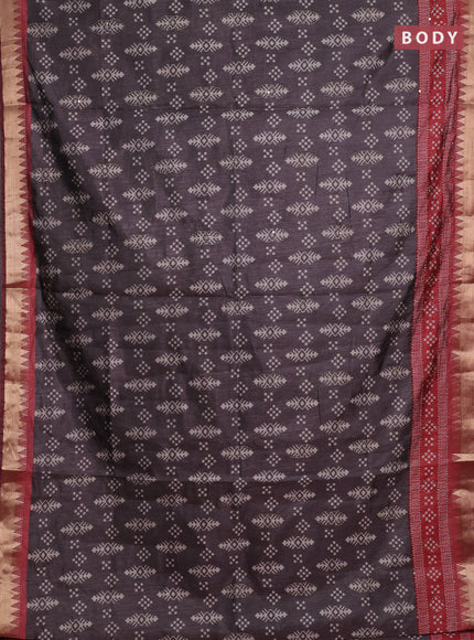 Grey & Red Semi Tussar Saree - Kantha Work