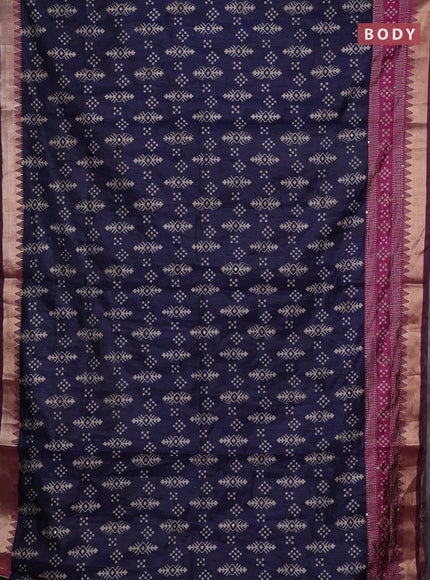 Navy Blue & Magenta Pink Semi Tussar Saree - Kantha Work