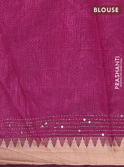 Navy Blue & Magenta Pink Semi Tussar Saree - Kantha Work
