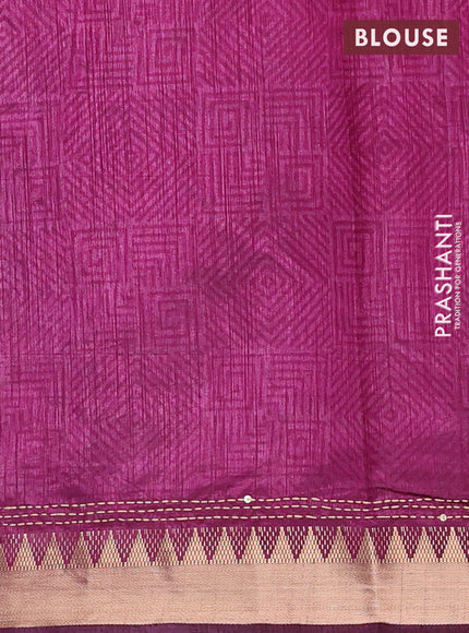 Teal Blue & Magenta Pink Semi Tussar Saree - Kantha Work