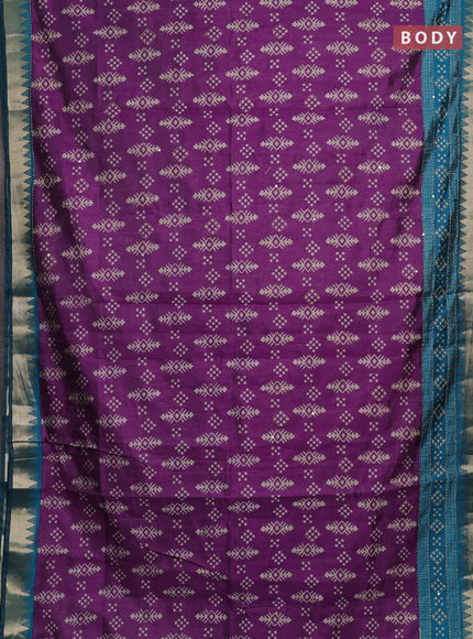 Purple & Teal Blue Semi Tussar Saree - Kantha Work