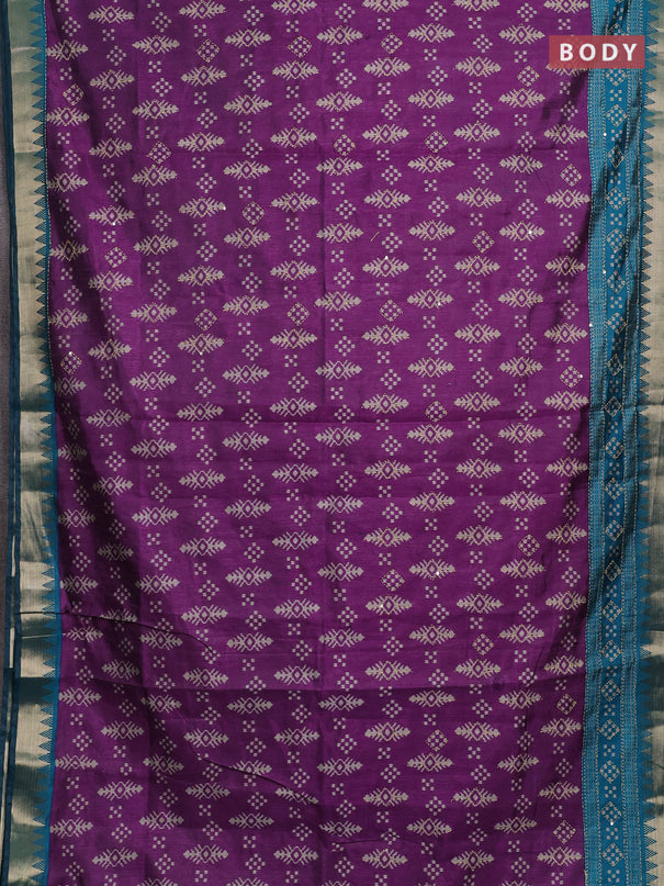 Purple & Teal Blue Semi Tussar Saree - Kantha Work