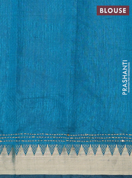 Purple & Teal Blue Semi Tussar Saree - Kantha Work
